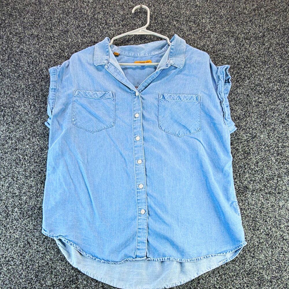 Jachs Girlfriend Women's Blue Solid Collared Button-Up Lyocell Blouse L